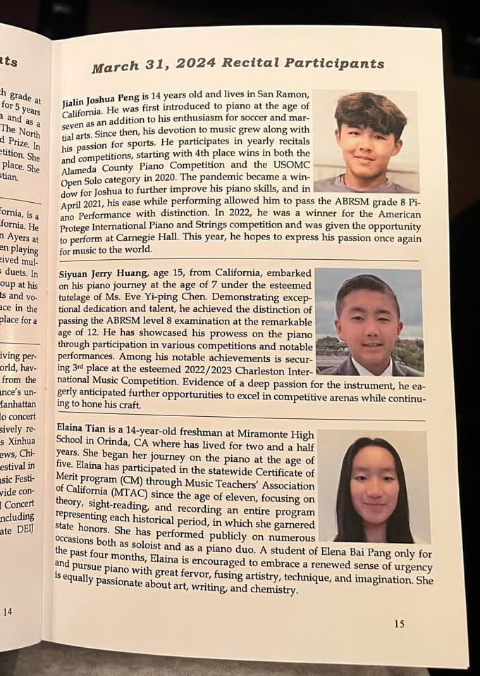 Carnegie Hall recital program — participants